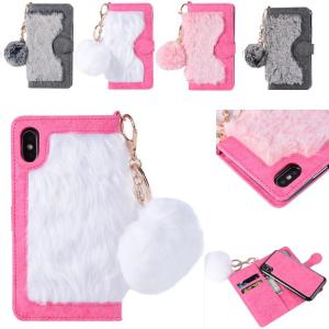Hot sale in Amazon Fur  Detachable TPU Leather Wallets Phone Case Cover for iPhone X