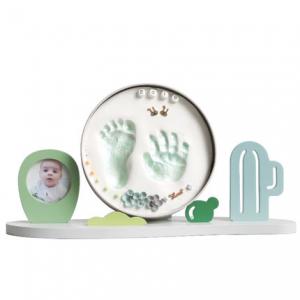 China Wooden Baby Keepsake Tin Frame Newborn Hand And Footprint Clay Kit supplier