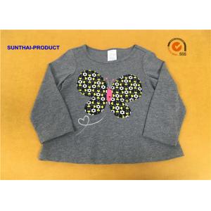 China A Line Shape Children T Shirt Heather Gray Embroidered Baby Girl Long Sleeve T Shirts supplier