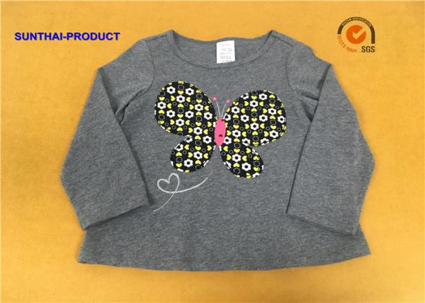 A Line Shape Children T Shirt Heather Gray Embroidered Baby Girl Long Sleeve T