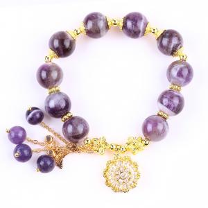 China Handmade 12MM Dream Amethyst With Flower Spinner Charm  Blessing Crystal Bead Bracelet supplier