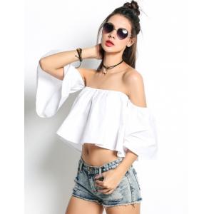 Ladies Tops Latest Design Women Off Shoulder Flare Sleeve Ruffles Solid Crop Tops