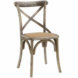 Gear Rustic Farmhouse Modern Wooden Dining Chairs , Elm Wood Rattan Dining Chair In Gray
