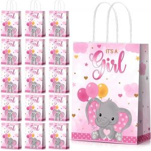 Custom Colorful Cartoon Animal Child Toy Pink Girl Kraft Paper Bag for Baby Shower