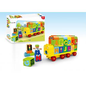 Juego del papel del niño que aprende las unidades de creación/los juguetes educativos de los niños con el camión volquete del tren