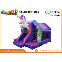 China Pink / White Or Blue Commercial Bouncy Castles With Slide / Unicorn Bounce House on sale