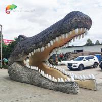 China Waterproof Fibreglass Life Size Animals Fiberglass Crocodile Head Door Decoration on sale