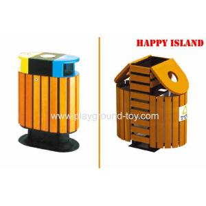Solide Wooden Trash Cans ,  Park Trash Cans For Public Place With Steel Frame