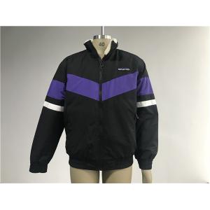 China Men ' S Black Polyester bomber Jacket With Purple Insertion And Milk Sherpa Collar supplier