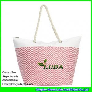 China LUDA pink weave beach totes color block paper straw beach handbags supplier