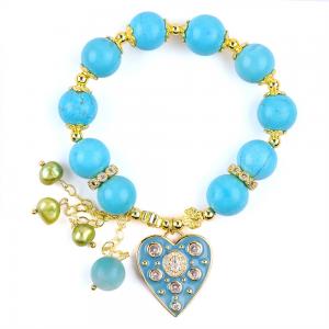 12mm Blue Turquoise Crystal Bracelet Sparkling Heart Stretch Charm Bracelet