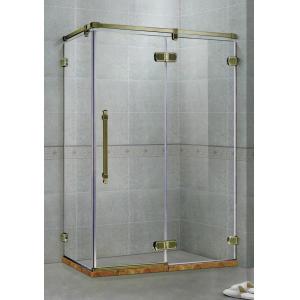 Green Bronze Frameless Hinged Shower Doors Two Fixed Panels  Rectangle Stainless Support Bar