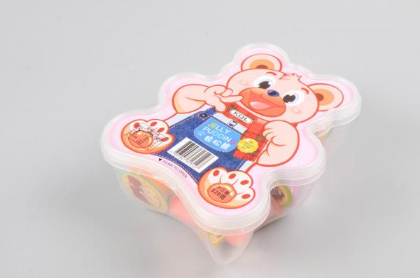 Bear Shape Custom Printed Plastic Boxes Eye Catching Design Ribbon Handle