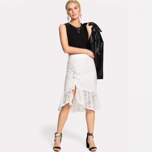 China Ruffle Hem Asymmetric Lace Skirt For Women supplier