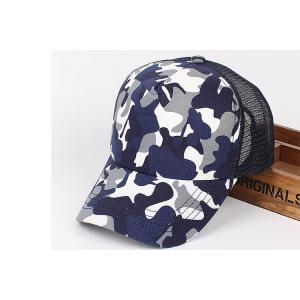 Camouflage Sports Baseball Hat / Mesh Golf Cap with 6 Panel Single Row Plastic Button