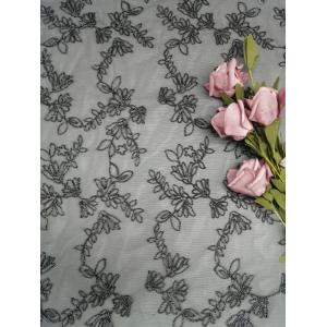 China Black Flower Corded Embroidery All Over Lace Fabric Silver Tulle Mesh supplier
