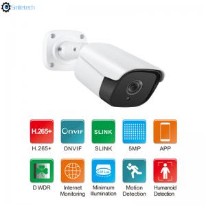 China Outdoor POE 5.0MP 20m IR distance 4mm fixed lens waterproof IP66 H.265 network mini bullet camera supplier