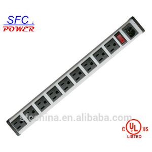 China IEC 60320 Inlet C14 POWER STRIP, NEMA 5-15R 9 OUTLETS, VERTICAL RACK / SURFACE MOUNT, METAL ENCLOSURE, D.P. CIRCUIT BREAKER, supplier
