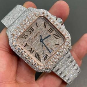 Flawless Moissanite Watch Handicraft Paved Stone Iced Out Santos