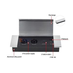 China Hiddden Flipデザイン デスクトップソケット 2つのEUAC出口 USB A+C HDMIネットワーク wholesale