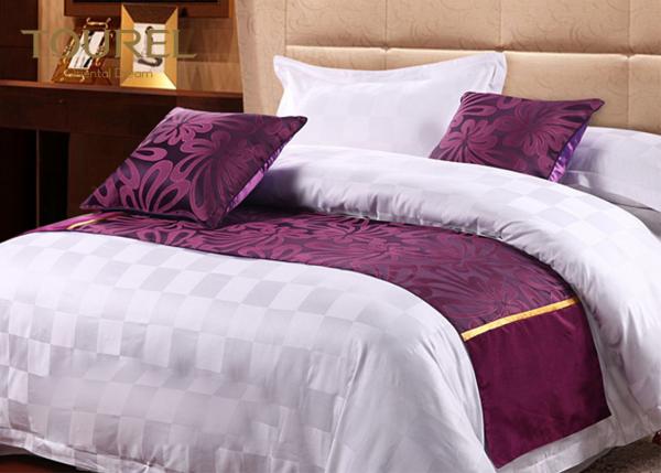 Viscose Cotton Blended Jacquard Purple Bed Runner Wide Size With Satin Band