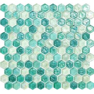 Skyp blue water waving glass mosaic tile hexagon shape tile
