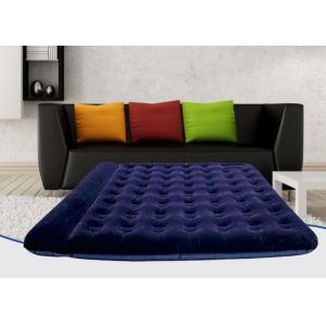 Foldable PVC Single Flocked Airbed Dark Blue Double Inflatable Mattress Built In Pillow