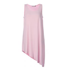 Sweet Pink Color Sleeveless Womens Casual Summer Dresses With Asymmetrical Hem