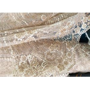 China Champagne Gorgeous Flowers Sequin Lace Fabric With Dot Scalloped For Party Gown supplier