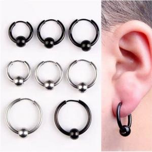 China Hoop Earrings Stainless Steel Punk Men Earrings Ball Pendant Circle Ring Earring Piercing Jewelry Earrings Christmas Gif supplier