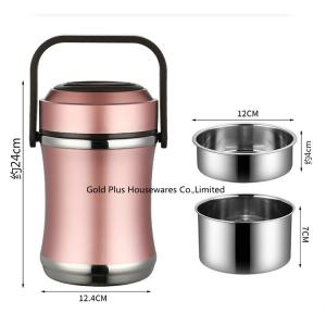 China 2L Ecofriendly vacuum stainless steel thermal insulated lunch box pink color bpa free thermal food jar supplier