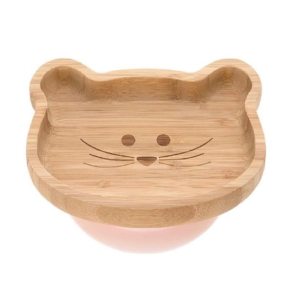 Logotipo personalizado Oso lindo Cuenco de bambú resistente a caídas con cuchara de alimentación Base de silicona