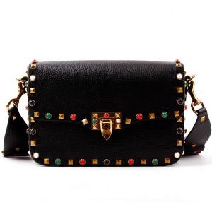 2016 new European and American women's shoulder bag bag diagonal color rivet leather handbags