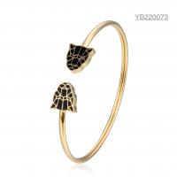 China 18k Gold Stainless Steel Open Bangle Bracelet Black Leopard Enamel Bangles on sale