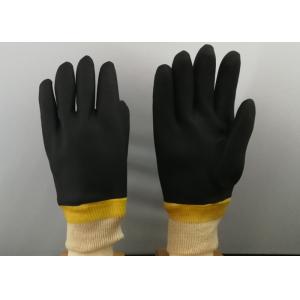 Black Color PVC Coated Gloves Composite Sponge Flannelette With Knit Wrist Cuff