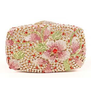 Elegant Bling Women Clutch Gold Purse With Flower Rhinestone Crystal