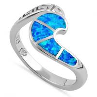 China Sterling Sliver 925 Ancient Greek  Meander Key Modern Wave Design Blue Opal Ring For Women on sale