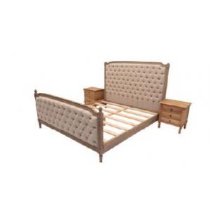 China Oak Wood Upholstered Bedroom Sets , Linen Fabric King Size Upholstered Bed supplier