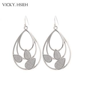 VICKY.HSIEH Rhodium Tone Triple Loop Leaf Drop Earrings