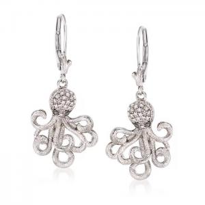 Hawaiian Jewelry CZ Octopus Drop Earrings in Sterling Silver