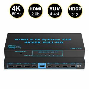 18Gbps 1x8 4K HDMI 2.0b Splitter 1 In 8 Out HDCP2.2 Compatible For Xbox PS4 Fire Stick