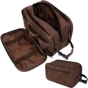 Dark Brown Water-resistant Dopp Kit PU Leather Shaving Pouch Organizer Travel Bag for Accessories Cosmetic  Hygiene