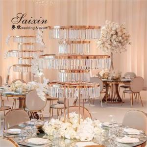 Gold Metal Flower Stand Wedding Outdoor 80cm Large Crystal Table Tree Centerpiece