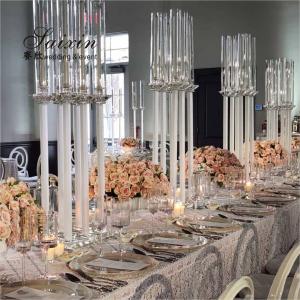 ZT-062 Chic 4 pcs different size white stem crystal pillar candle holder for decor wedding centerpieces
