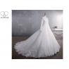 Pure White High Collar Beading Long Tail Bridal Gown / Long Sleeve Bridal