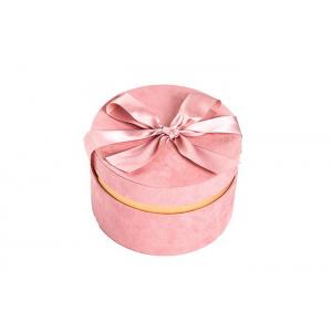 China Round Glitter Velvet Jewelry Box , Suede Gift Box Stamping Logo With Top Ribbon supplier