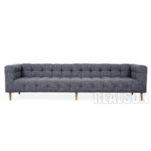 Folded Tufting Grey Linen Fabric Living Room Sofa Walnut Legs And Delicately