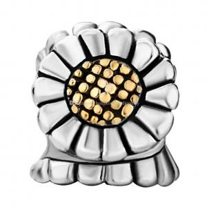 China Rhodium Gold Plating Large Hole Sunflower European Charm Bead Fits Pandora Bracelet supplier