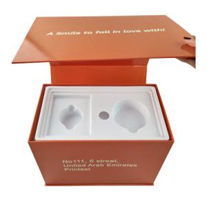 China Orange Rigid Cardboard Gift Box Teeth Whitening Magnetic With Blister Holder supplier