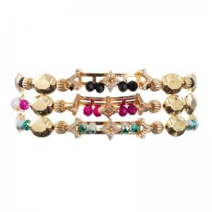 Zircon Gold Star Charm Handmade Elastic Bracelets With Flat Shape Beads For Girl